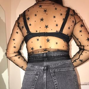 Tops - Sheer black top with black stars Tops - Sheer black top with black stars